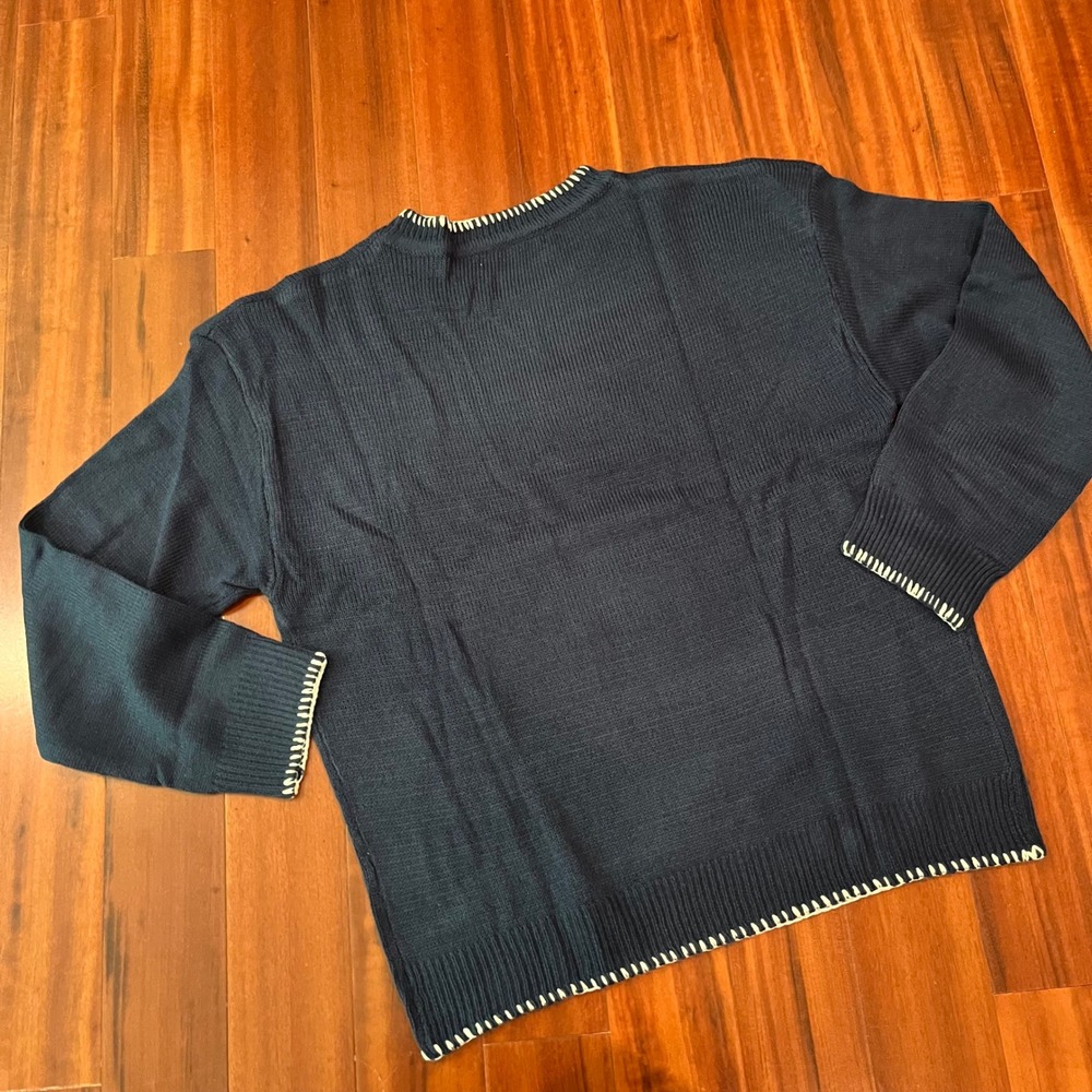 Blue‎ White Bow Sweater Navy Miss Sparkling Knit Crew Long Sleeve New Size Large - Picture 3 of 8